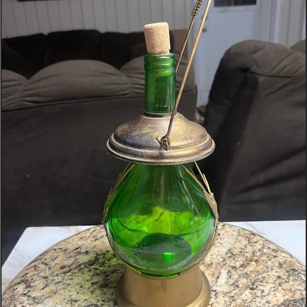 Mid-Century • Musical • Green • Glass W/ Copper Bottle - Picture 9 of 11